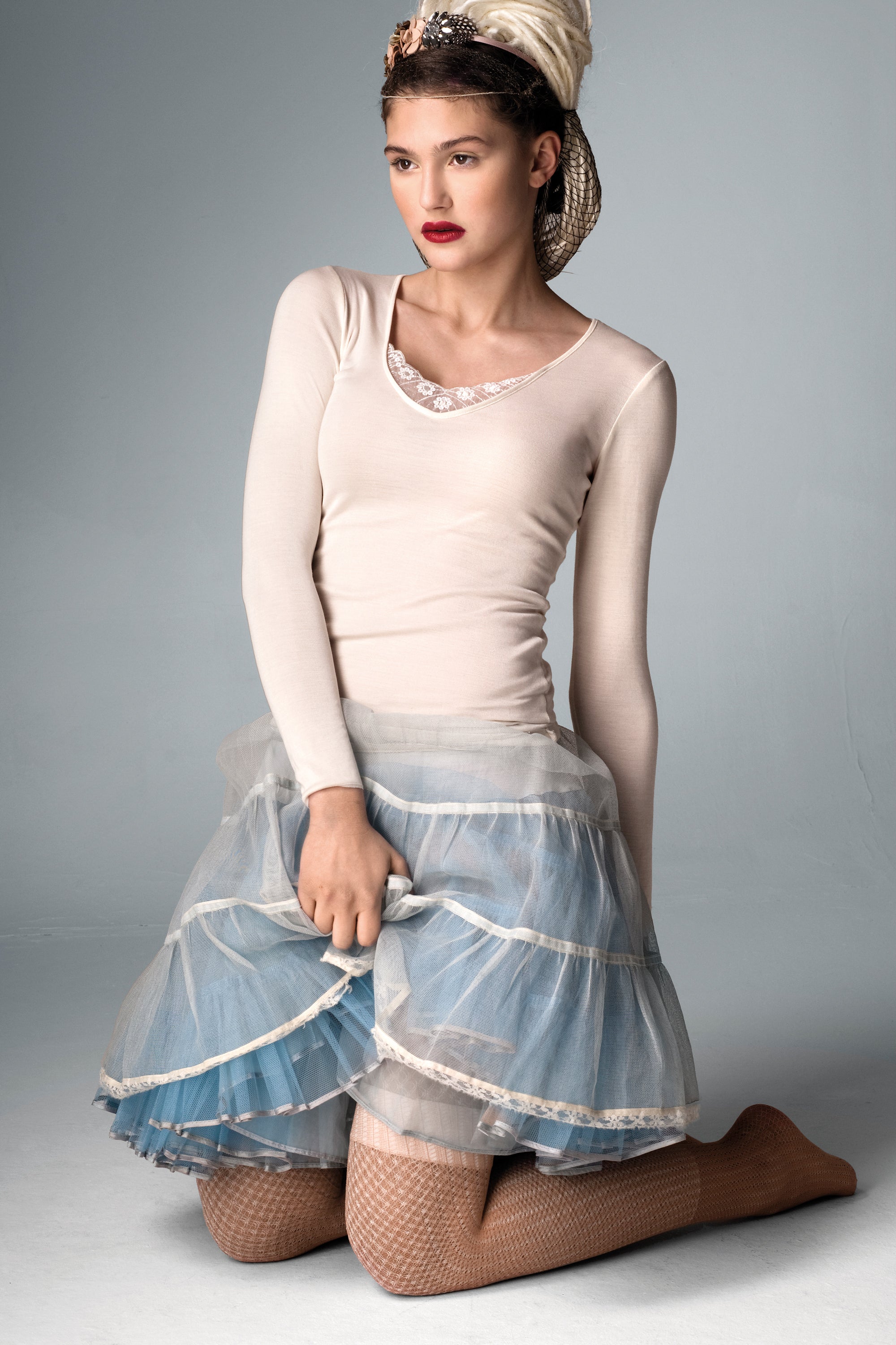 Damen Hemd langarm - Seide 100 mit Couturestickerei.