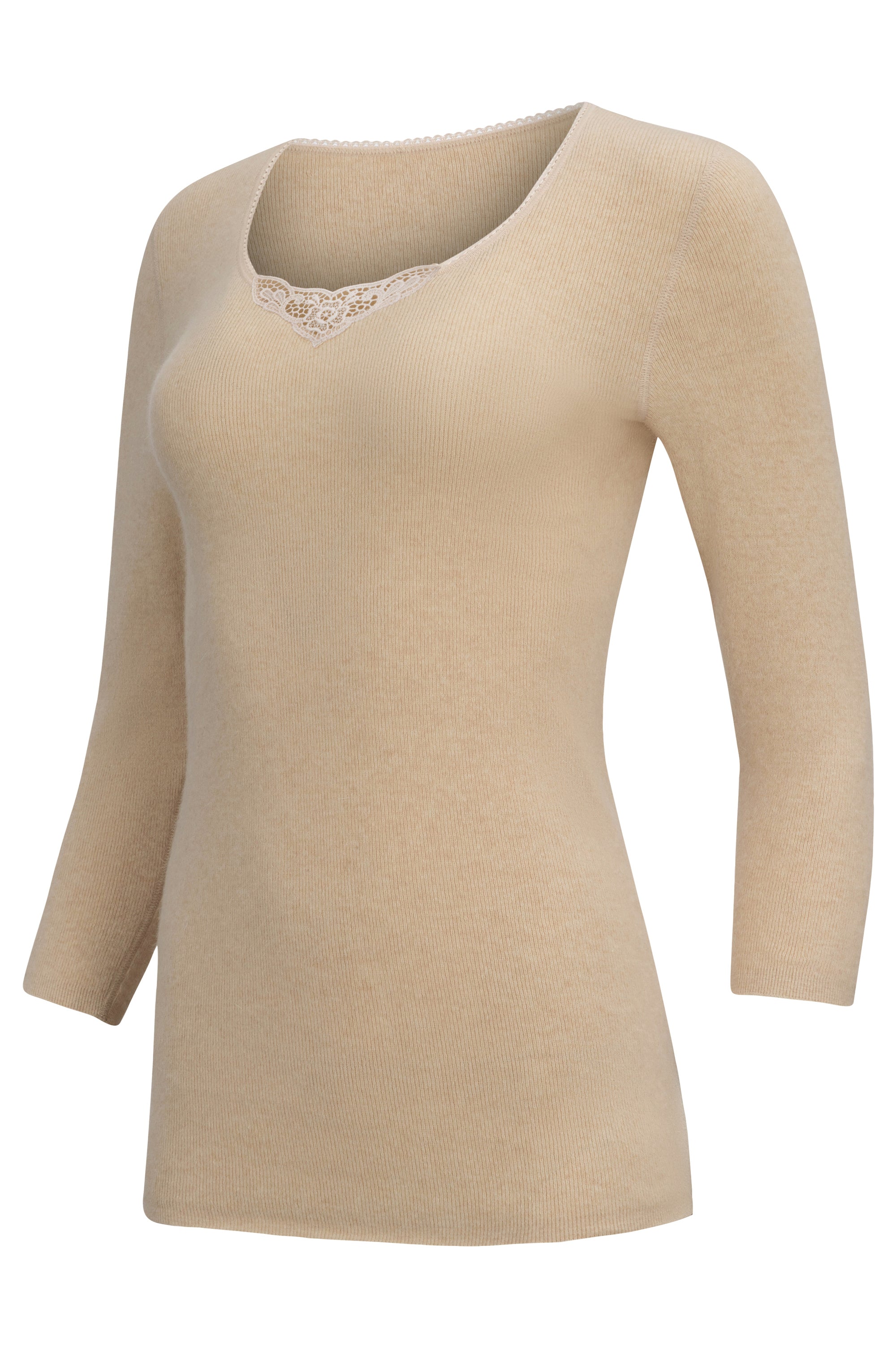 Damen Hemd langarm - Angora 50 mit Spitze.