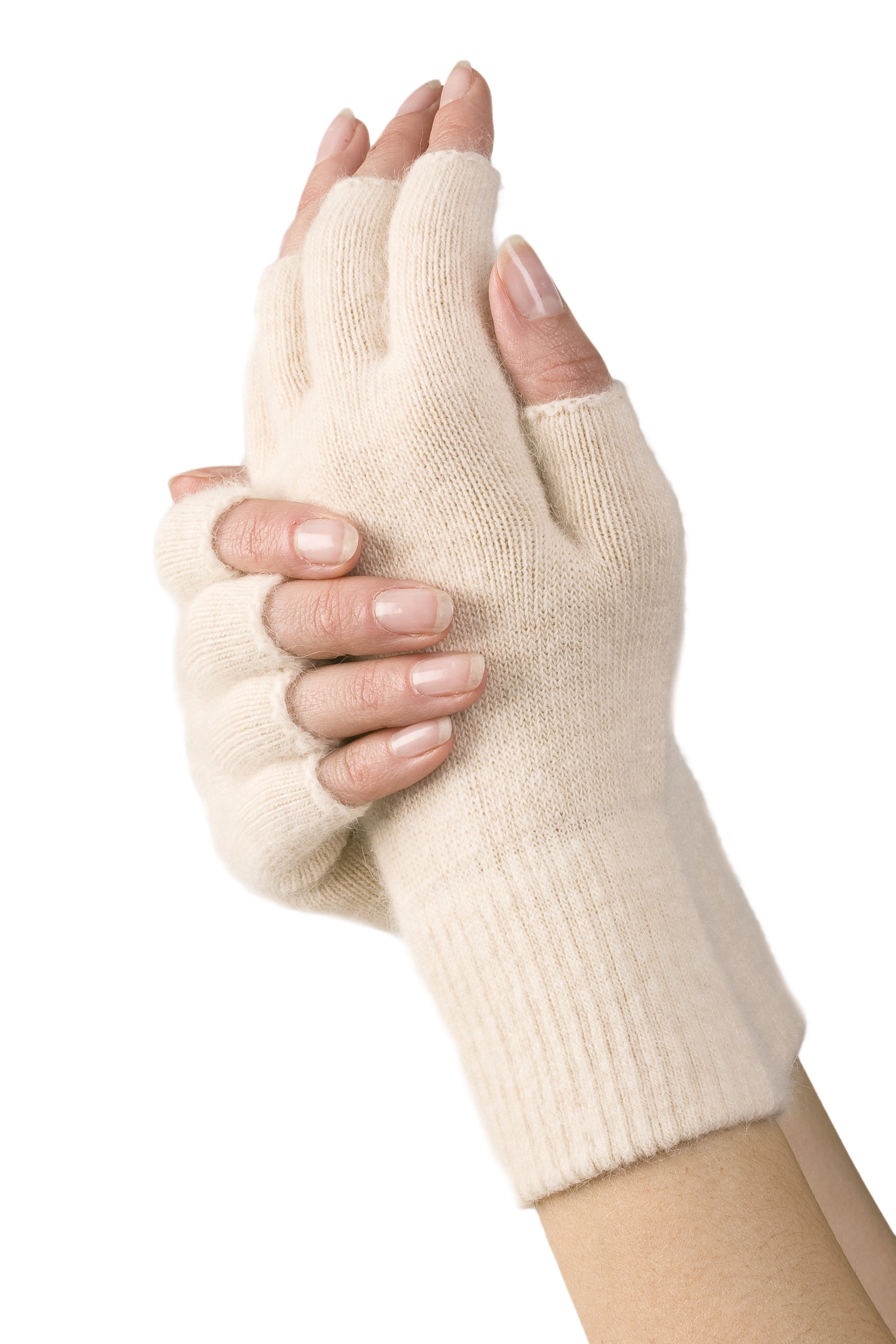 Gelenkwärmer - Handschuhe halbe Finger aus Angorawolle für Flexibilität.