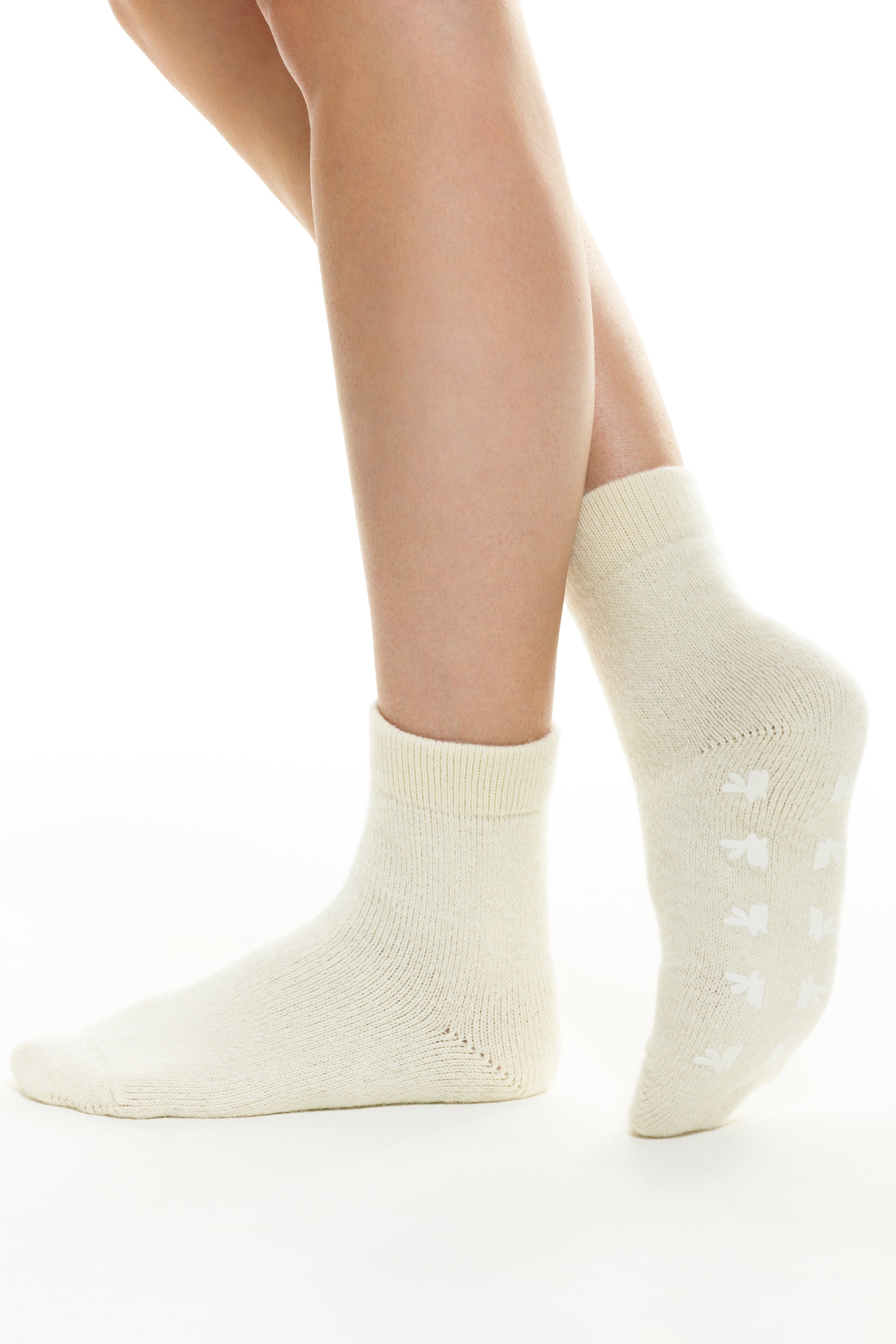 Socken - Wärmesocke mit Rutschstoppern, Angora, Hasenmotiv.